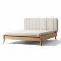 Lit en bois naturel avec tête de lit en tissu beige 200 x 160 x 100 cm