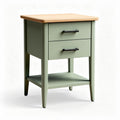 Table de chevet en métal vert avec plateau en bois 40 x 35 x 55cm et deux tiroirs
