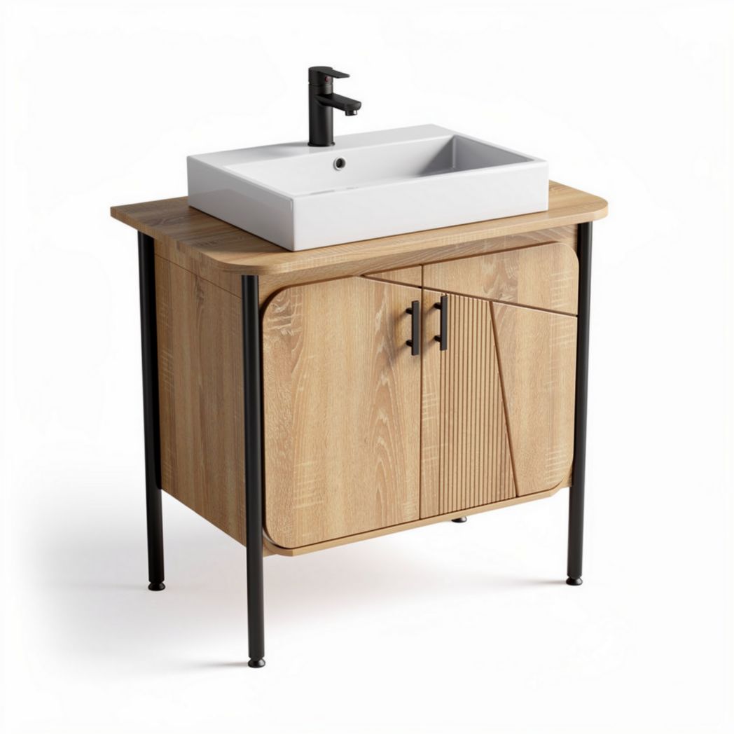 Meuble sous lavabo en bois et métal avec évier rectangulaire 60 x 40 x 85cm