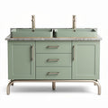 Meuble de lavabo double en granit gris et bois vert 120 x 60 x 85cm