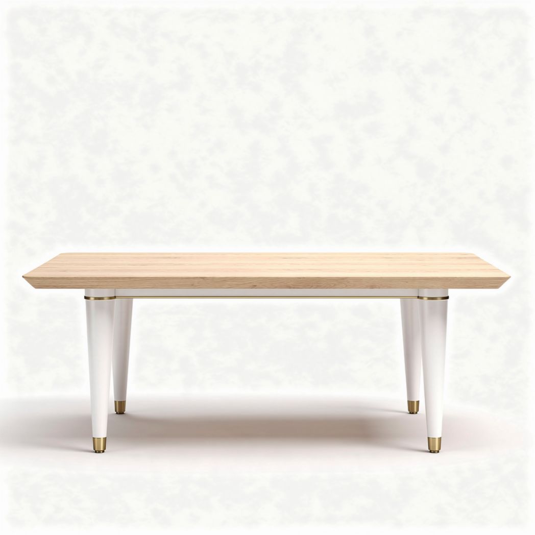 Table en bois de chêne naturel avec pieds blancs 160 x 80 x 75cm