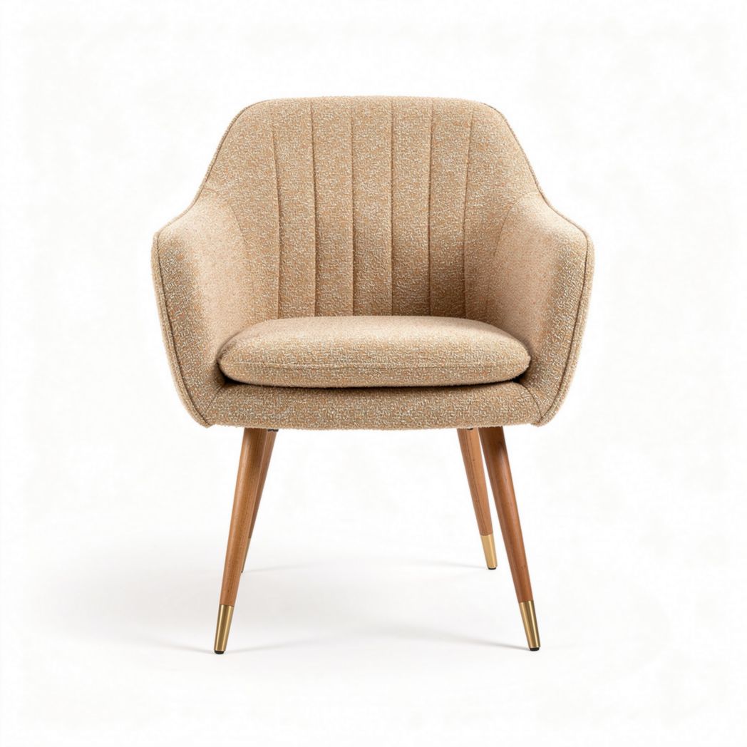 Fauteuil en tissu beige avec pieds en bois naturel de 65 x 70 x 80cm