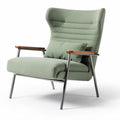 Fauteuil en tissu vert avec accoudoirs en bois et coussin intégré 85 x 75 x 100cm