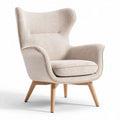 Fauteuil en tissu beige avec piètement en bois naturel 80 x 80 x 100cm