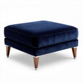 Pouf carré en velours bleu marine avec pieds en bois naturel 70 x 70 x 40cm