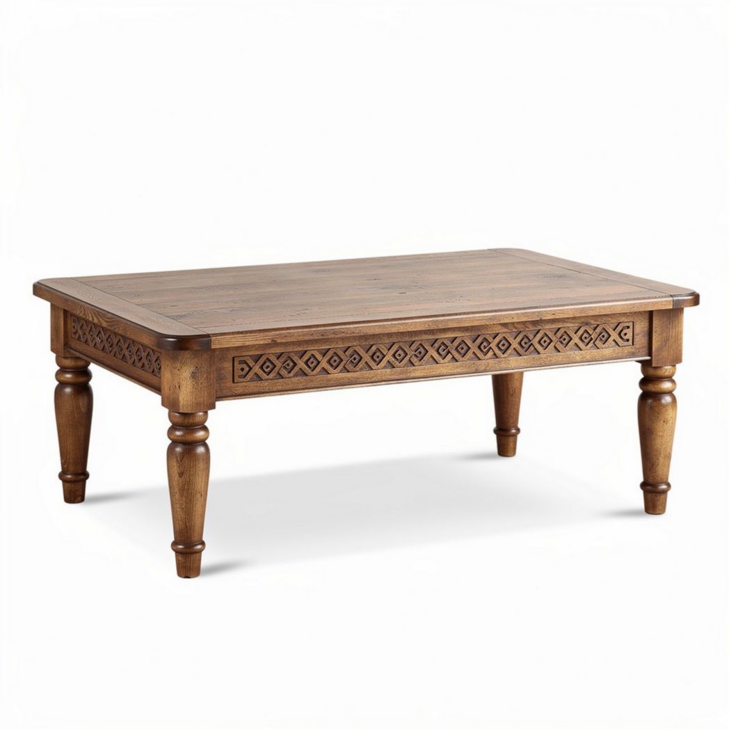 Table basse en bois sculpté couleur chêne dimensions 120 x 80 x 40cm