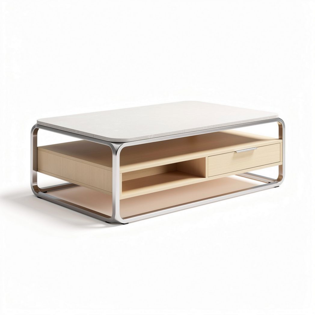 table basse en bois avec tiroir et structure en métal 120 x 60 x 40cm
